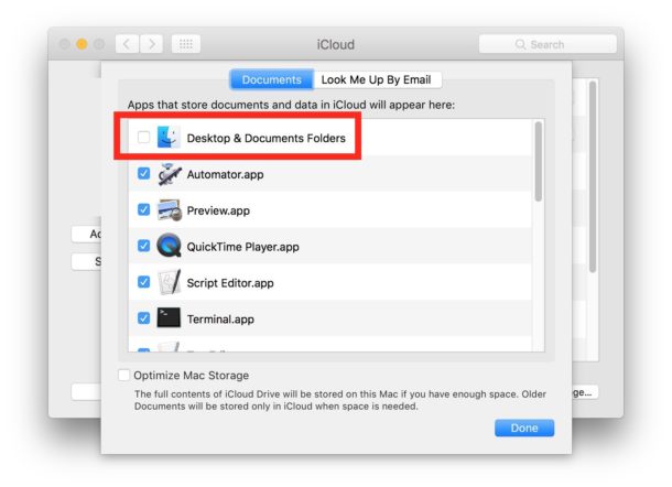 Отключить рабочий стол iCloud и папки с документами в MacOS