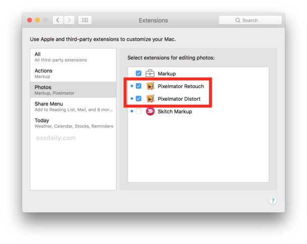 Enable the Pixelmator Extensions in Photos for Mac