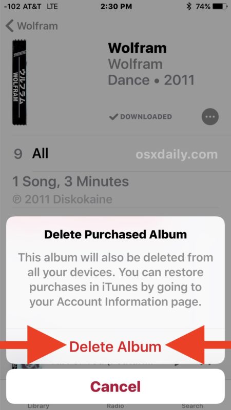 How to delete music in iOS 