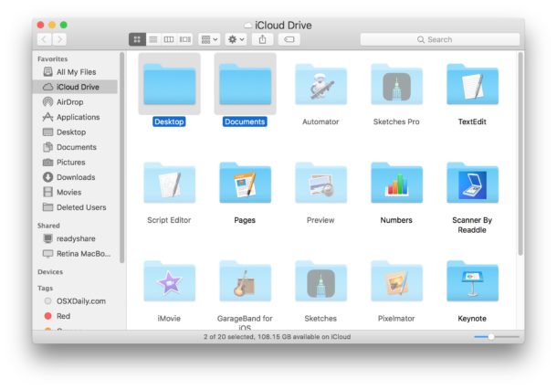 iCloud Drive Desktop and Documents folders