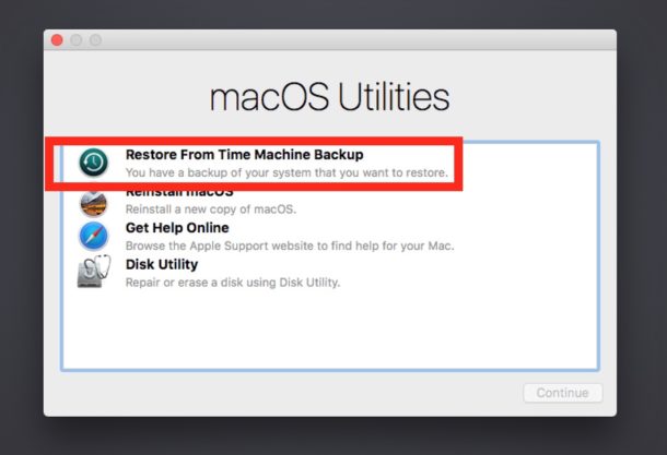 Restore from Time Machine backup,