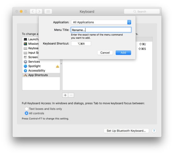 Make a custom keyboard shortcut on Mac