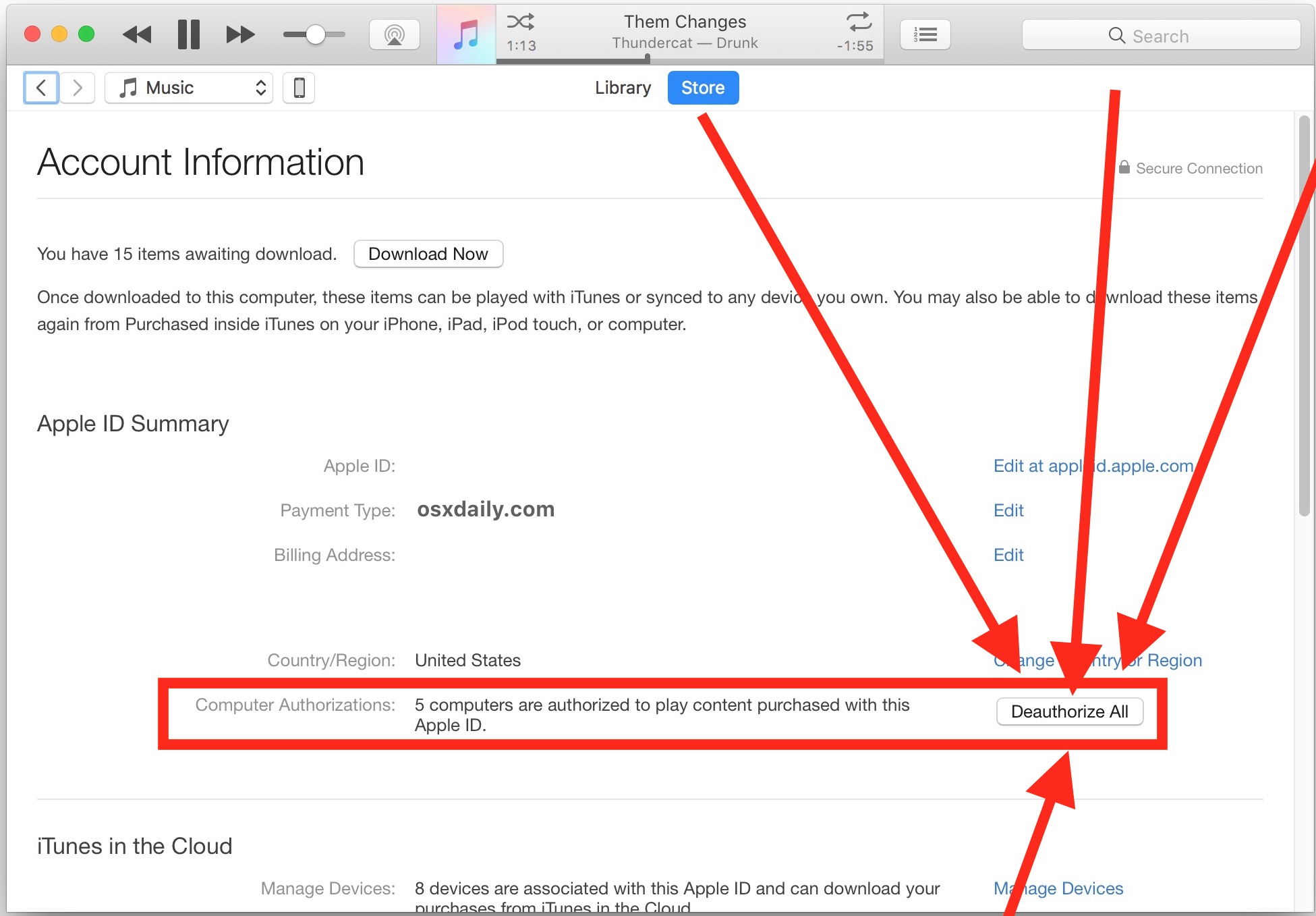 How to deauthorize all computers in iTunes on Mac or PC