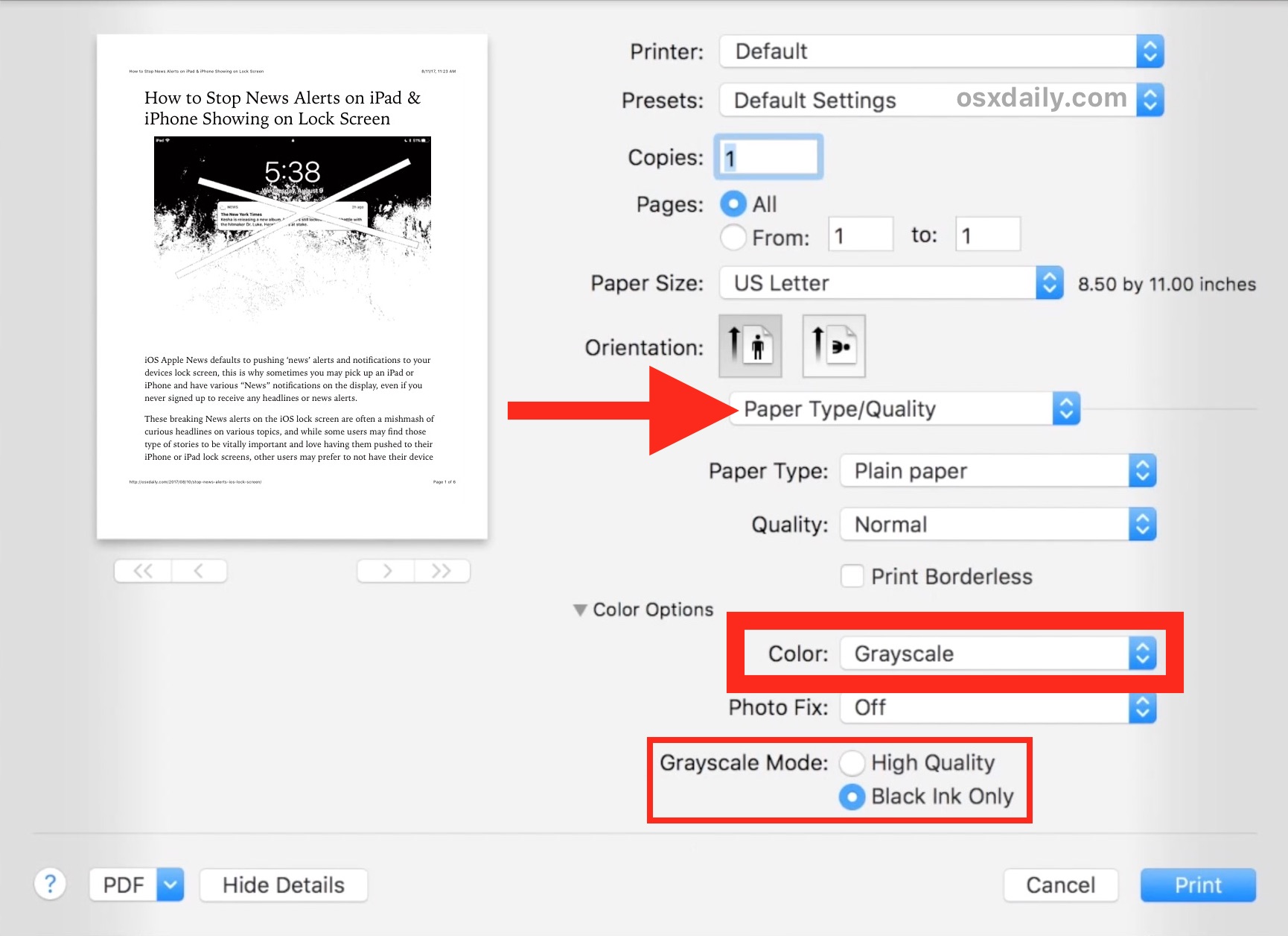 How To Print In Black White On Mac Osxdaily