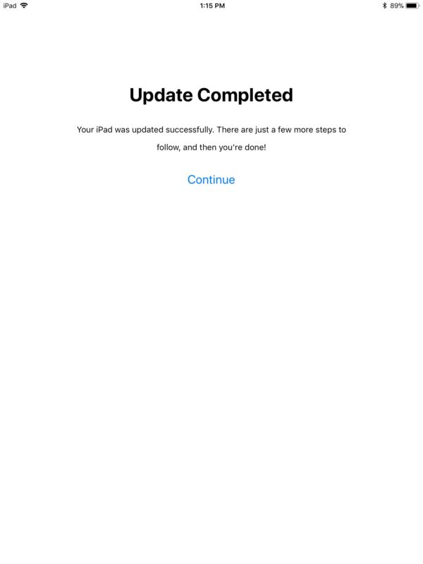 Installation completed of iOS 11 on iPad