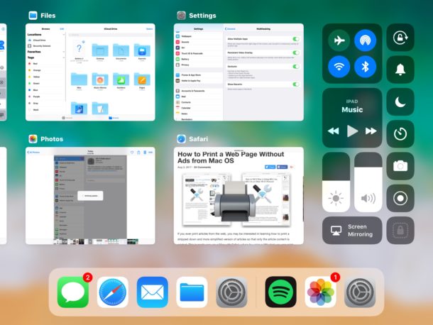 iOS 11 beta multitasking screen