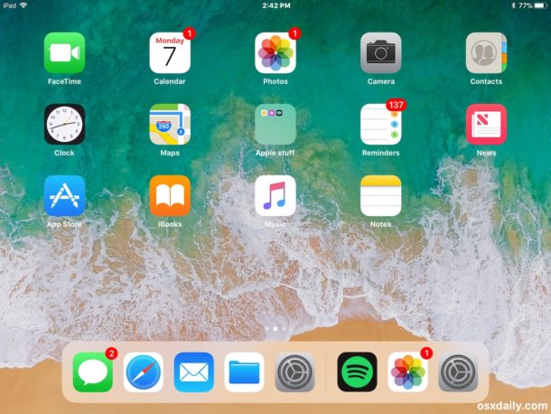 iOS 11 home screen on the iPad