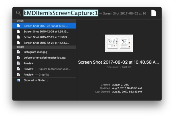 Find screenshots via Spotlight on Mac