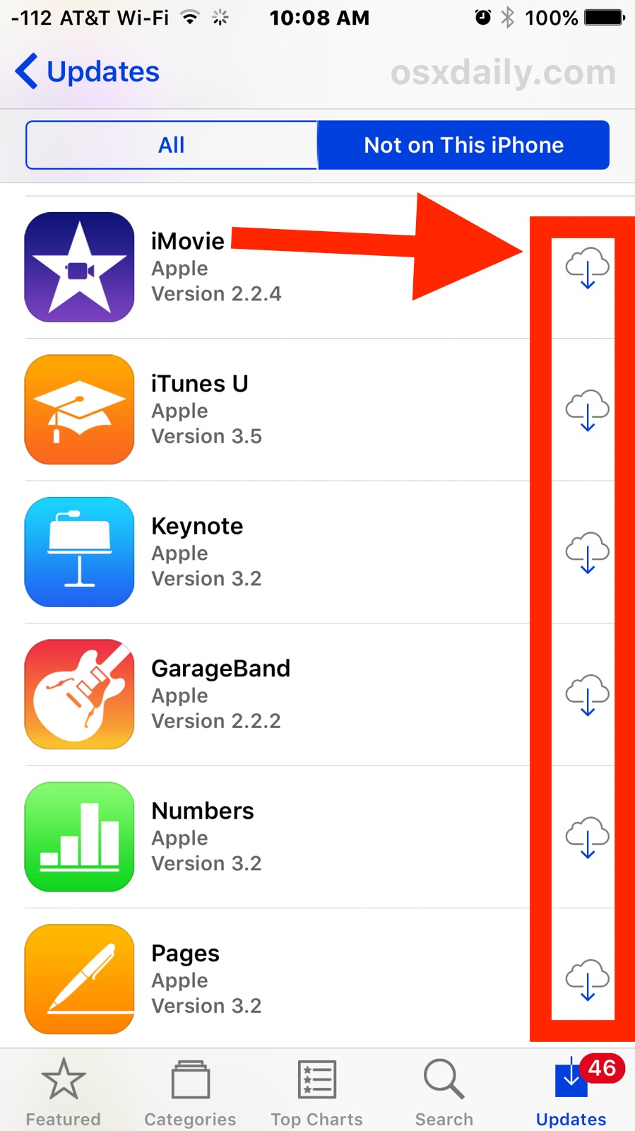 Redownload previously purchased apps that are not on the iOS device