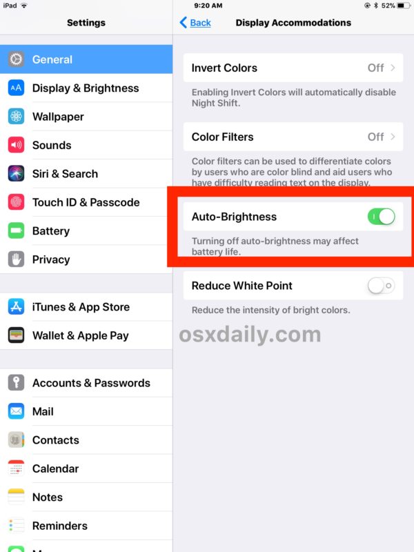 Auto-brightness setting in iOS 11 has been relocated