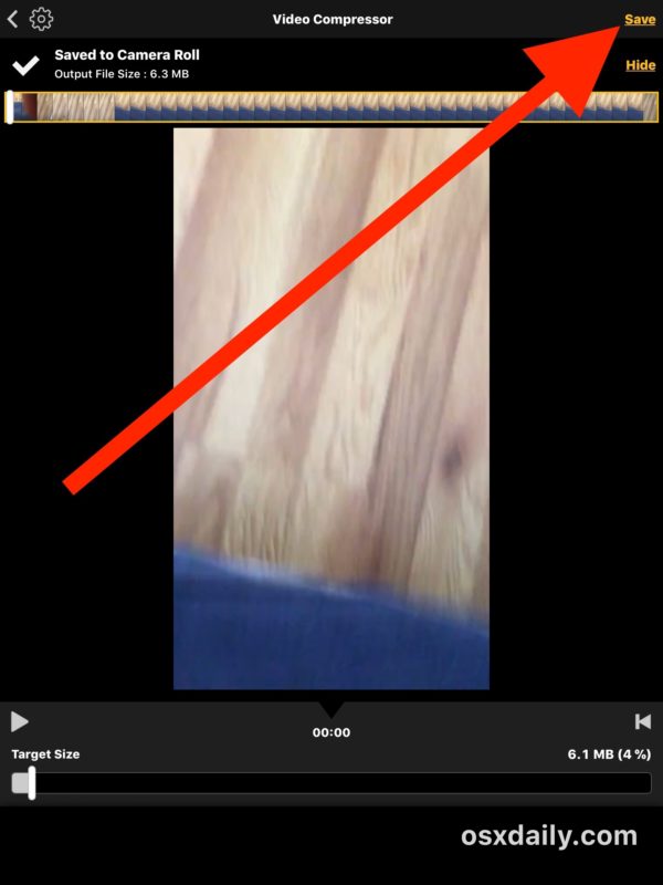 Save the Compressed video on iPhone an iPad