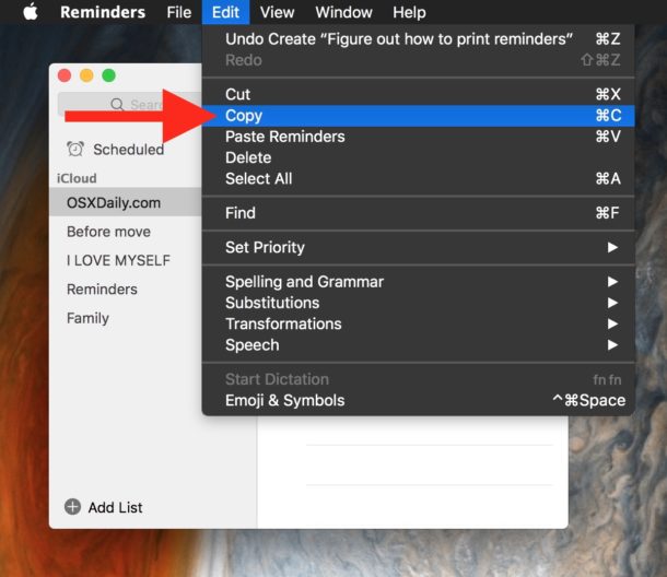 Copy all reminders selected