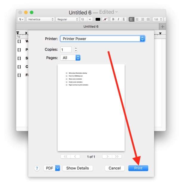 Printing a reminders list on the Mac