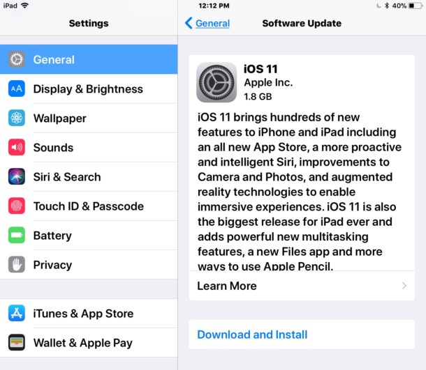iOS 11 download and install via Software Update