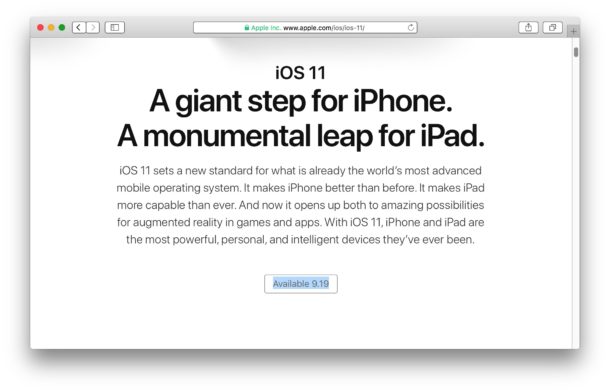 iOS 11 release date on Apple website