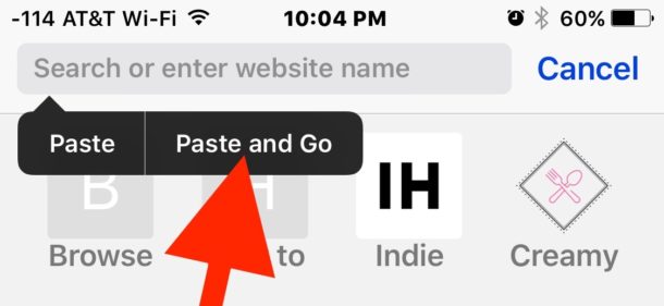 Paste and Go a URL in Safari for iOS