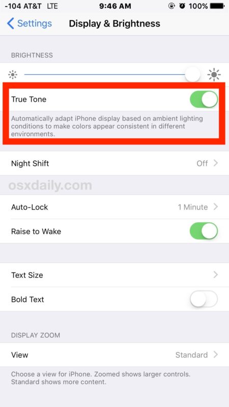 Disable True Tone on iPhone