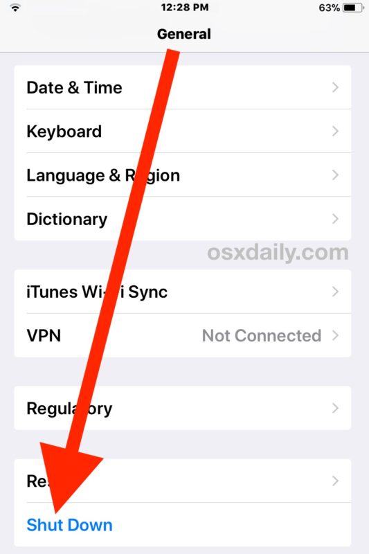 How to shut down and turn off iPhone through Settings