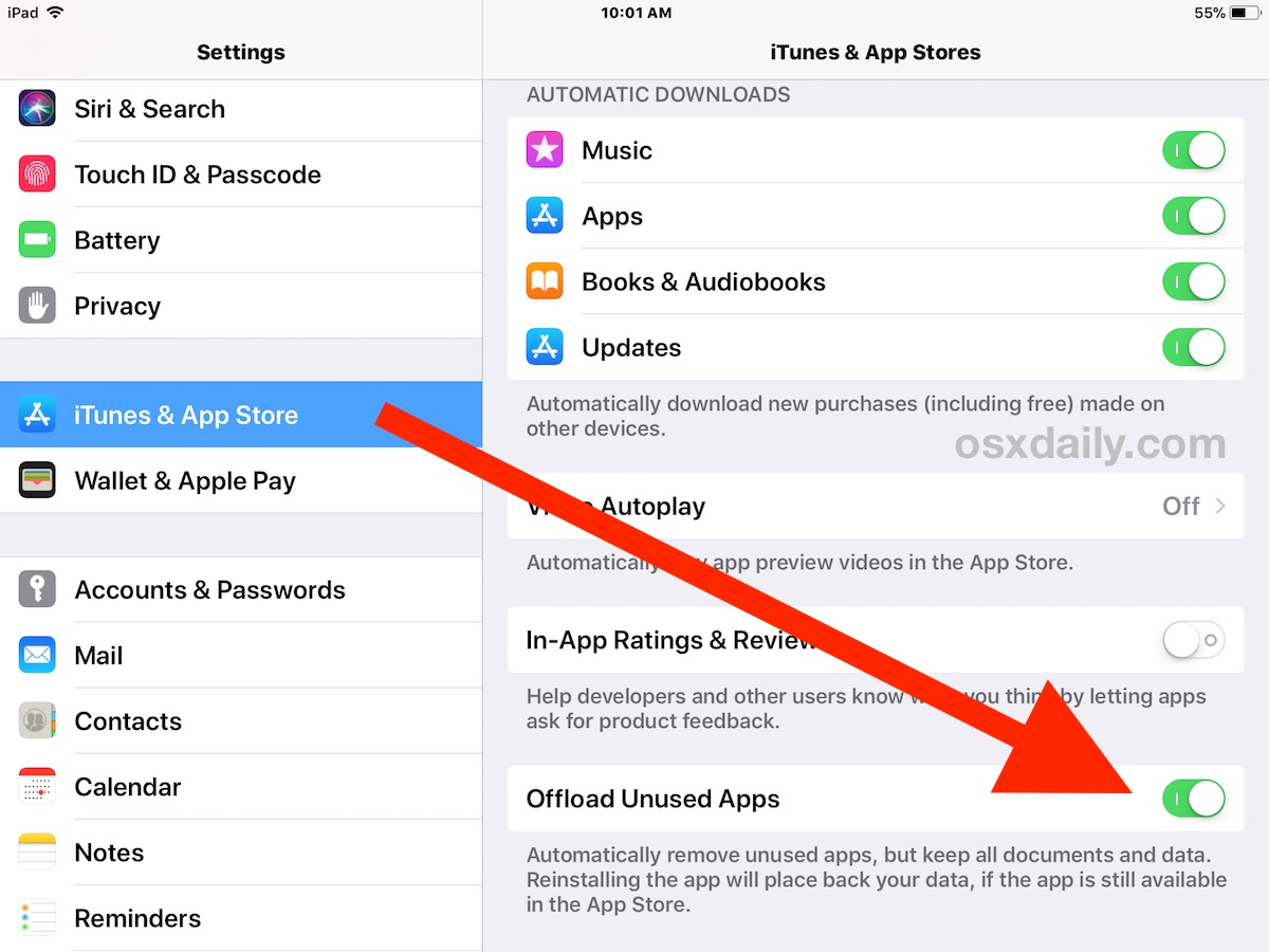 Enable Offload Unused Apps in iOS