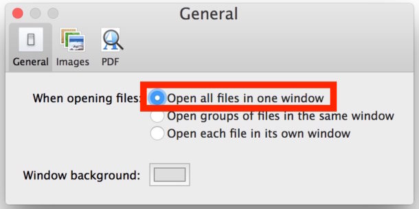 Open all Preview windows into a single window on Mac