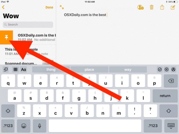 How to pin a note in iOS