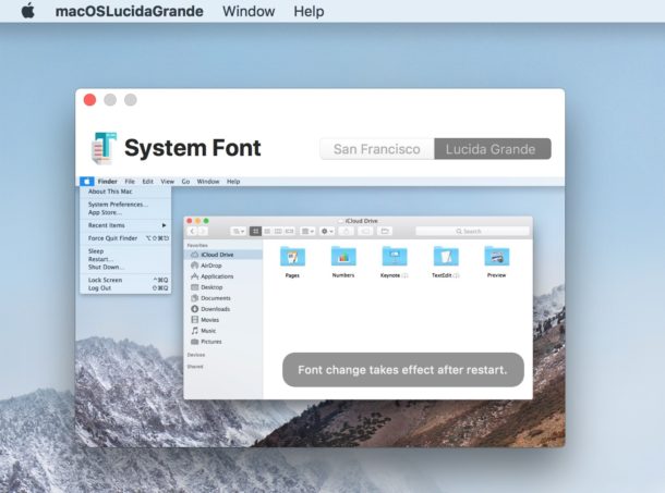 Измените системный шрифт macOS High Sierra на Lucida Grande