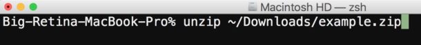 Unzip with the command line on Mac OS