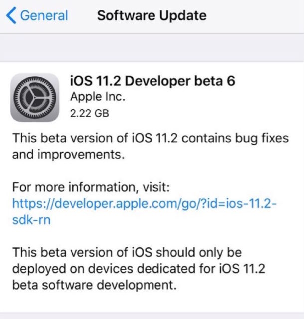 iOS 11.2 beta 6