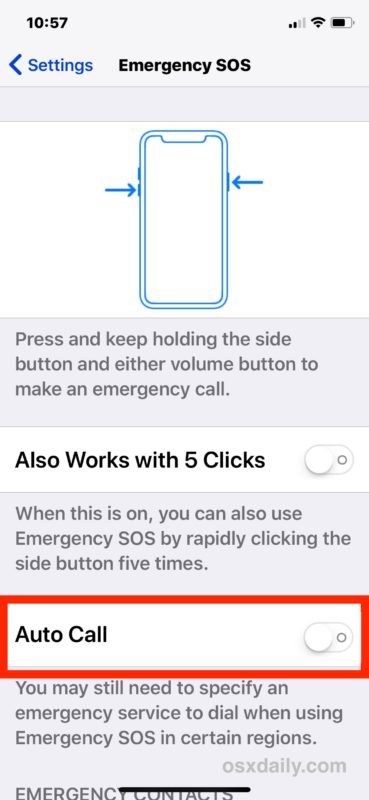 Disable Auto Call of Emergency Services on iPhone X