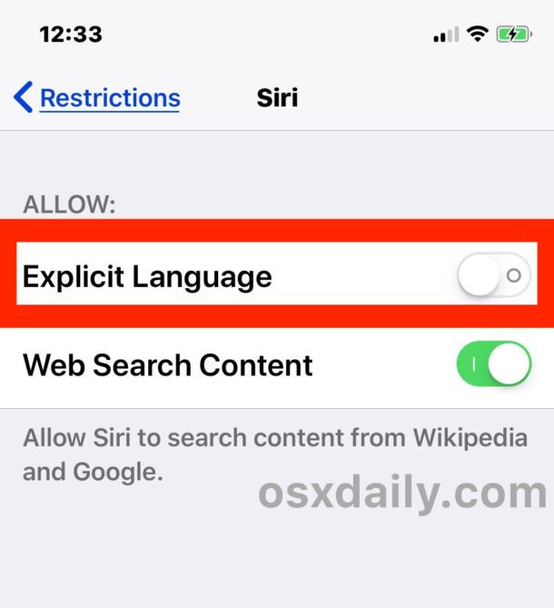 Disable Explicit Language in Siri for iOS