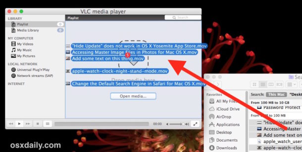 Перетащите видео в VLC