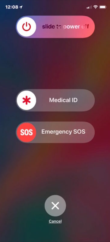 Emergency SOS screen on iPhone X