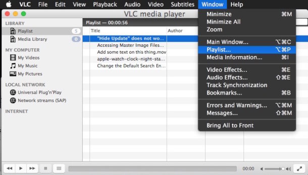 Playlist under the Window VLC menu