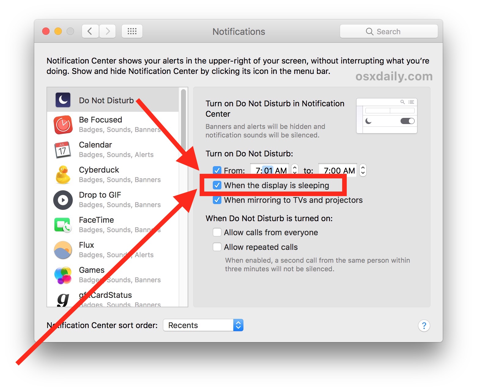 Disable Enhanced Notifications to stop Notifications waking Mac from sleep
