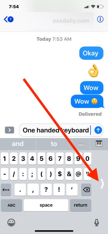 Exit One Handed Keyboard mode on iPhone