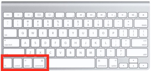 Apple keyboard and modifier key locations
