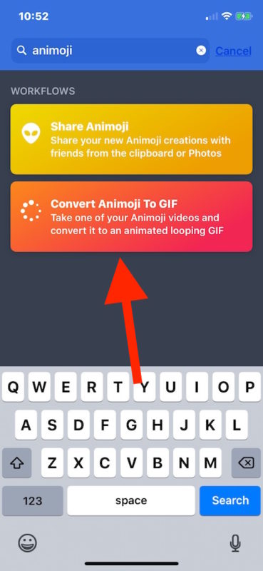 Convert Animoji to Animated GIF  on iPhone 