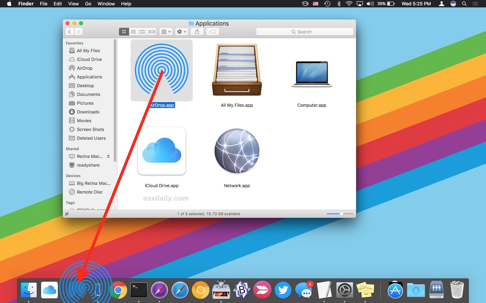 Drag and drop AirDrop to the Mac Dock