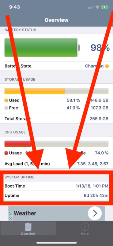 See uptime and last boot time on iPhone or iPad