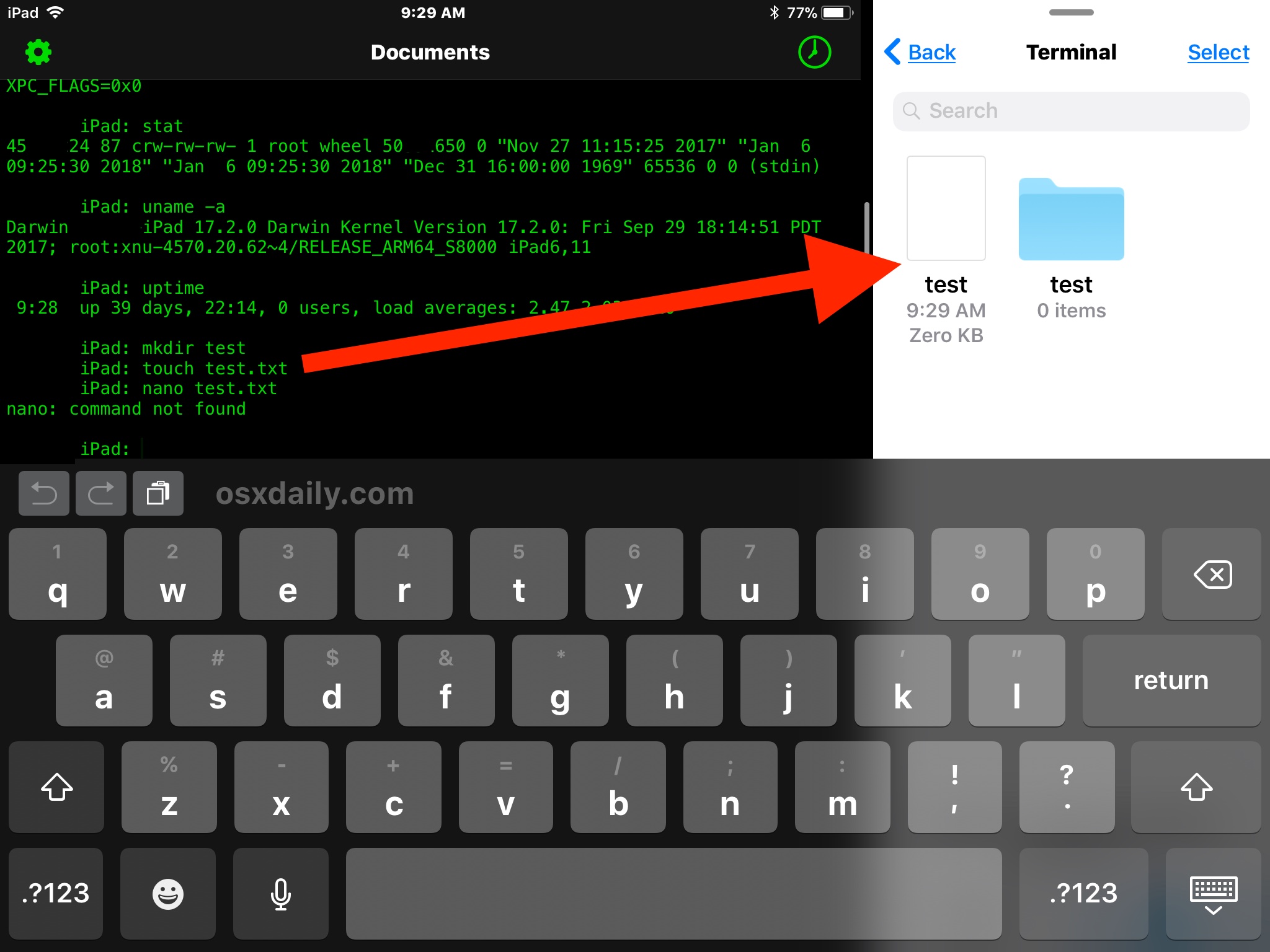 Terminal for iOS on iPad side by side with Files app