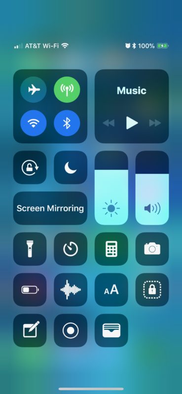 Control Center on iPhone X