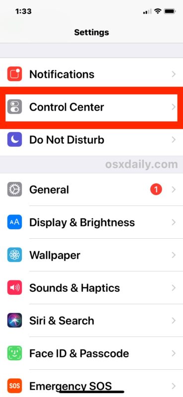 Customize Control Center in iOS