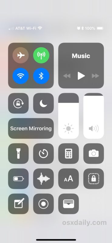 Customized Control Center in IOS shown on iPhone