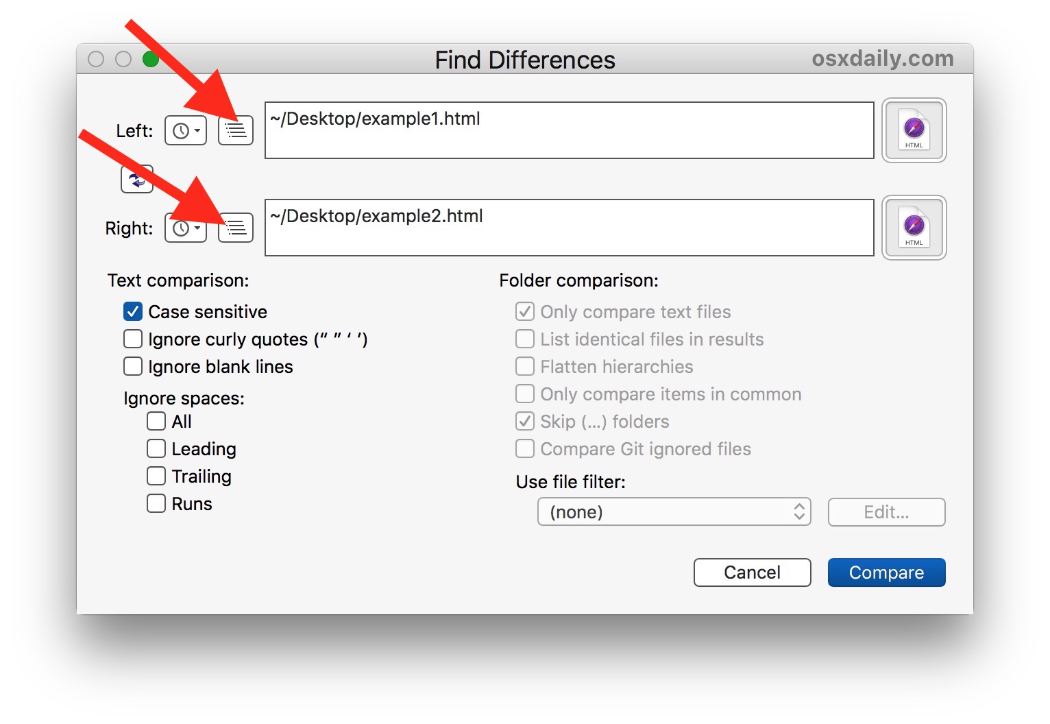 Find file differences with Bbedit on Mac