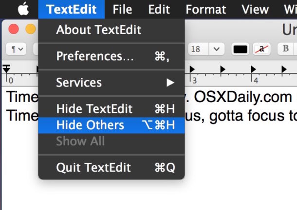 Скрыть другие из пункта меню в Mac OS