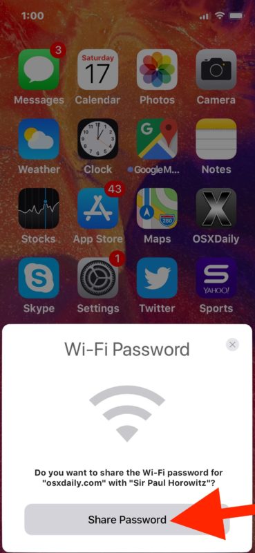 Sharing a wi-fi password from iOS 