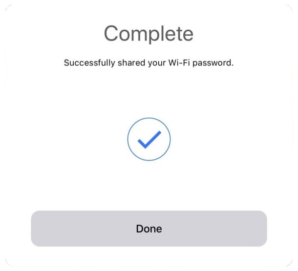 Sharing wi-fi password complete in iOS