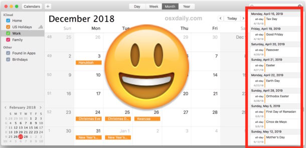 Show a list view of Calendar events on Mac