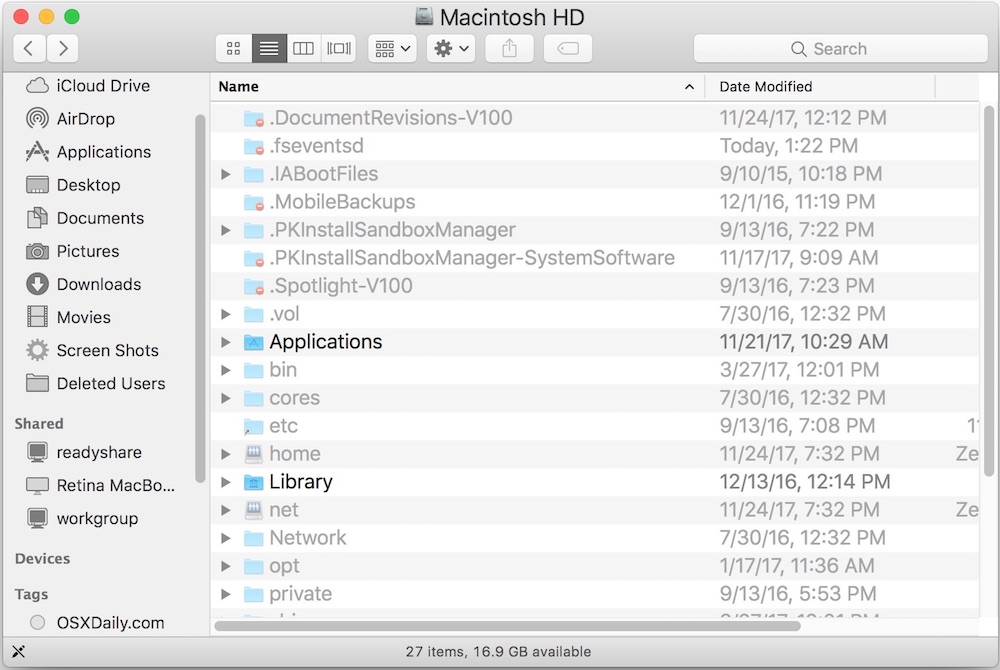 Показывать скрытые файлы на Mac с помощью сочетания клавиш
