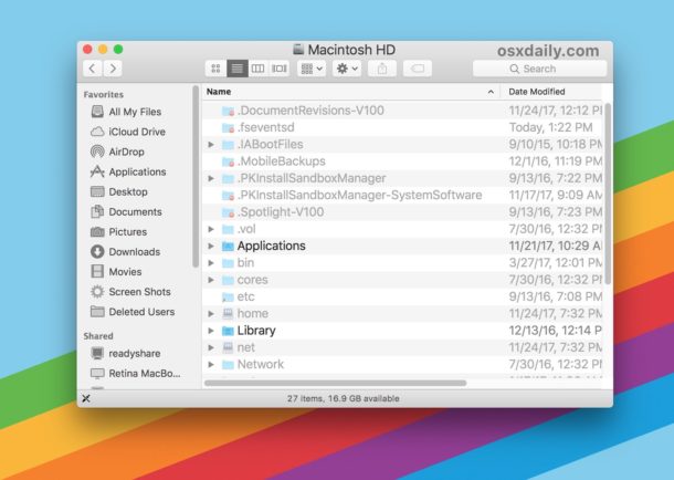 Скрытые файлы теперь отображаются в папке Mac с помощью сочетания клавиш.